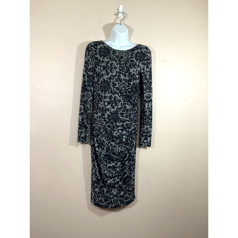 Ganni Anthropologie Floral Ruched Midi Dress XS Gray Whimsigoth Party Witch Goth